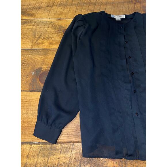 Womens Diane von Furstenberg Black Long Sleeve Soft Button Down Blouse Size 12 - Picture 3 of 7